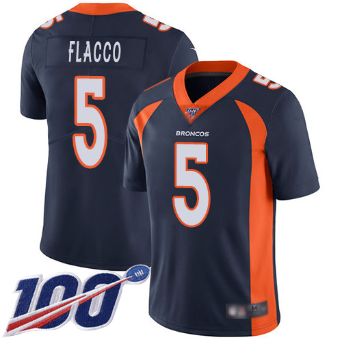 Men Denver Broncos 5 Joe Flacco Navy Blue Alternate Vapor Untouchable Limited Player 100th Season Football NFL Jersey